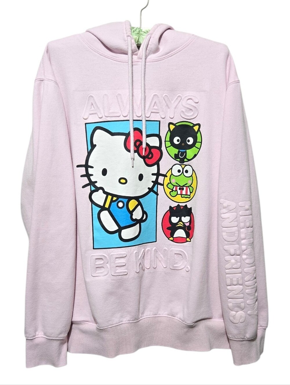 Sanrio Hello Kitty Pink Always Be Kind Embossed Graphic Pullover Hoodie Large